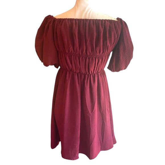 Womens Burgundy Smocked Babydoll Milkmaid Dress Sz S Coquette Romantic Costume - Picture 7 of 10